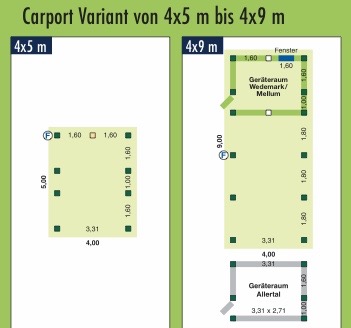 Grundriss Carports 4x5-4x9m